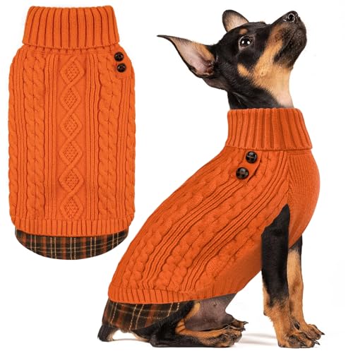Dog Sweater for Small Dogs Turtleneck Thick Knit Pullover (Small (4-7lbs) / 7# Orange)