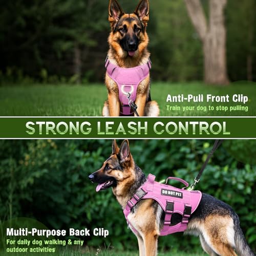 Tactical Molle Vest Mesh Dog Harness with 10 Removale Pet Patches (Medium / Pink)