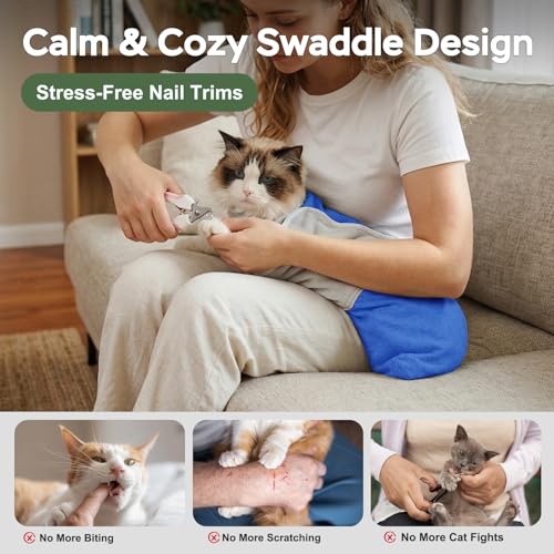 Cat Wrap for Cutting Nails (L(15-28lbs) / Blue)