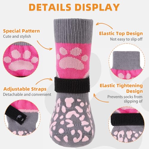 Dog Socks Shoes for Hot Pavement (Pink+Grey / Small(4 Pack))