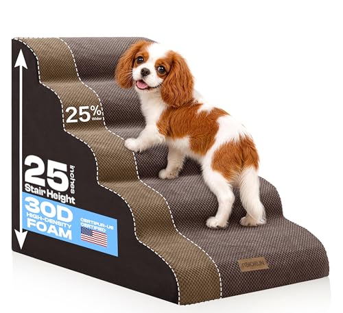 Extra Wide Dog Stairs for Large Dogs (Chocolate / Stairs- 25"H)