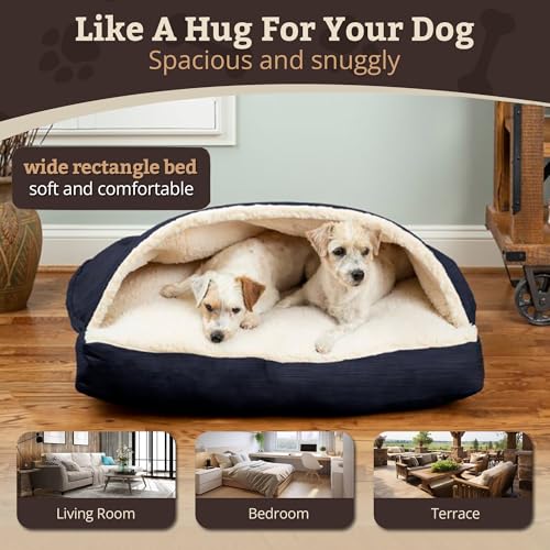 Rectangle Cozy Cave Dog Bed (Navy / Small)