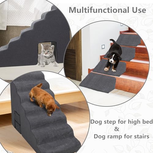 7 Step Dog Stairs for High Beds 30 (Dark Grey 32" H)