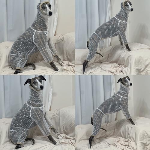 D Doggy Star Italian Greyhound Clothes Sheer Mesh Onesie Summer Jumpsuit Breathable Full Body Protection for Outdoor Walks Small Whippet Fit (3XL / Sheer Mesh White)