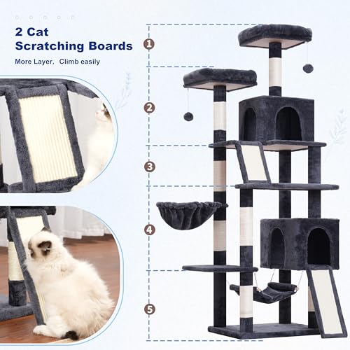 Cat Tree 71'' Tower for Large Cat with Scratching Post (71 inches / Smoky gray)