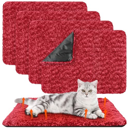 4 Pack Self Warming Cat Mat for Pets (16 x 20 Inch / Red)