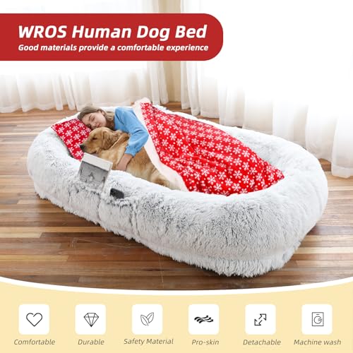 Human Dog Bed (71.0"L x 45.0"W x 12.0"Th / Grey-Christmas)