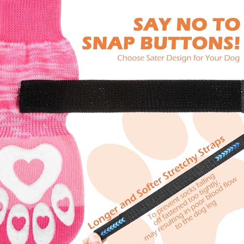 Dog Socks to Prevent Licking Paws with Grippers for Hardwood Floors Anti Slip (Pink / Large)