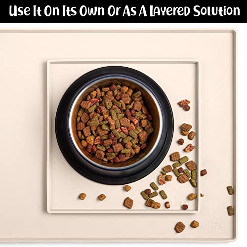 Dog Food Mat Waterproof Dog Bowl Mat for Food and Water (Extra Small: 11" x 11" / Vanilla)