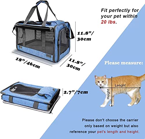 Pet Carrier for Large and Medium Cat (Blue / 18.1"L x 11.8"W x 11.8"H)