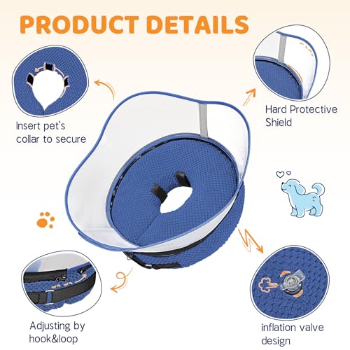 Raised Inflatable Dog Cone Alternative Collars for After Surgery (Navy / L(Neck 12"-16"))