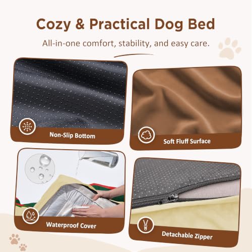 Orthopedic Dog Beds for Large Sized Dog with Bolster (36.0"L x 27.0"W x 8.0"Th / Watermelon Mist)