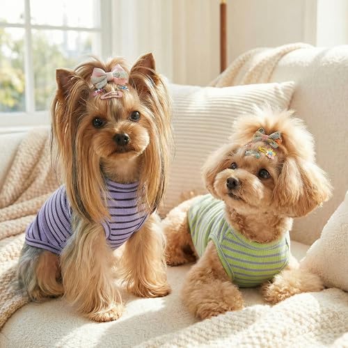 3Pack Dog Shirt Cotton Striped T (Dusty Rose + Taupe Pink + Sage Green / L(Back: 15.7", Chest: 20.5", 13.2-19.8lbs))