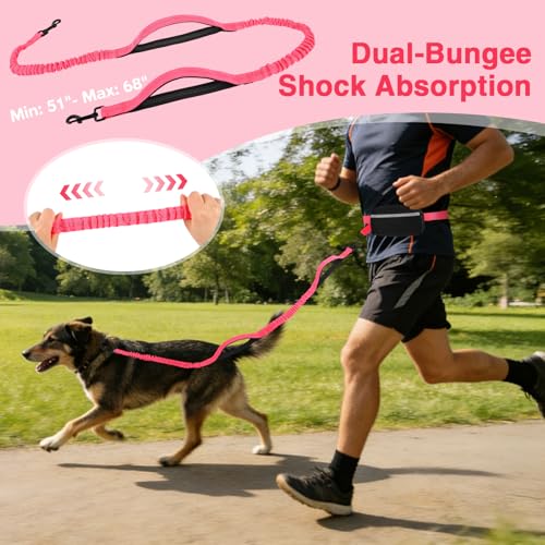 Hands Free Dog Leash with Zipper Pouch (Pink)