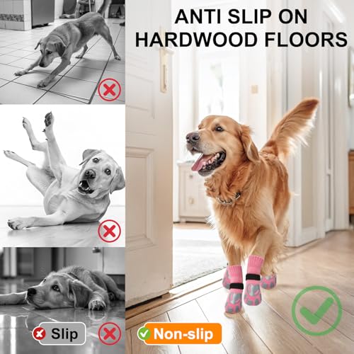 Dog Socks to Prevent Licking Paws Double Sided Grip Traction (Pink(Paw) / XL(3.1"-3.5" W | Pack of 4))