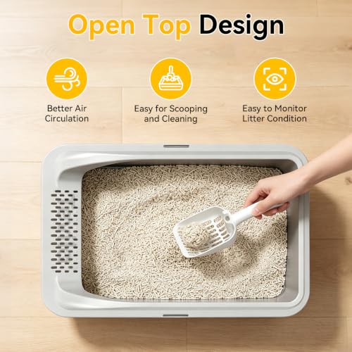 XL Stainless Steel Litter Box for Cats (Light Gray-2Pack)