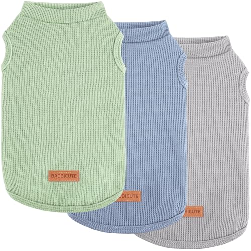 3Pack Dog Shirts Lightweight Waffle Dog Shirt for Small DogsSleeveless Dog Shirt for Small Medium Boy Girl Dogs Cozy & Breathable Pet Vest (M(Back: 13.8", Chest: 17.7", 8.8-13.2lbs) / Light Green+Light Grey+Iron Blue)