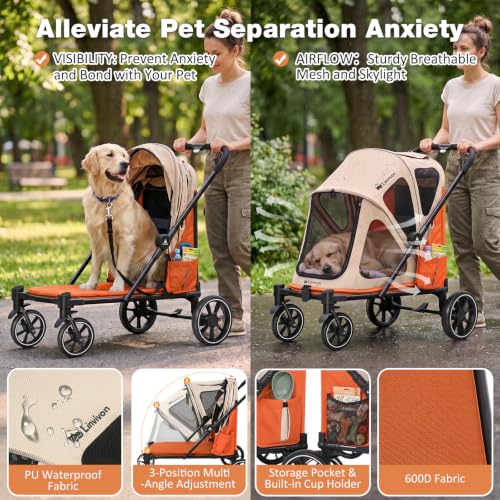 Dog Stroller for Medium Dogs 88lbs W (Khaki&Orange)