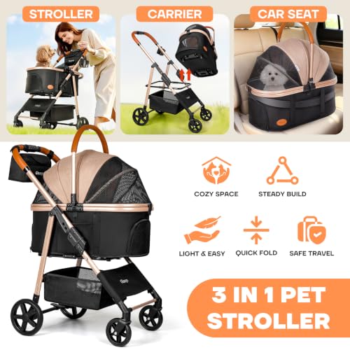 Dog Cat Stroller for Small (Khaki)