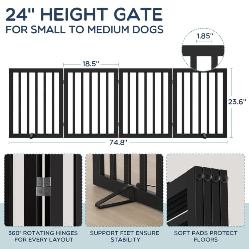 Freestanding Dog Gate Indoor (Black / 75”Wx24”H, 4 Panles)