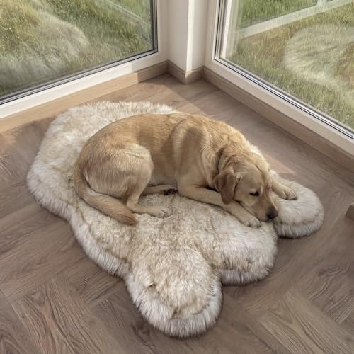 Faux Fur Orthopedic Dog Bed (White w/ Brown Tips / Large/Extra Large)