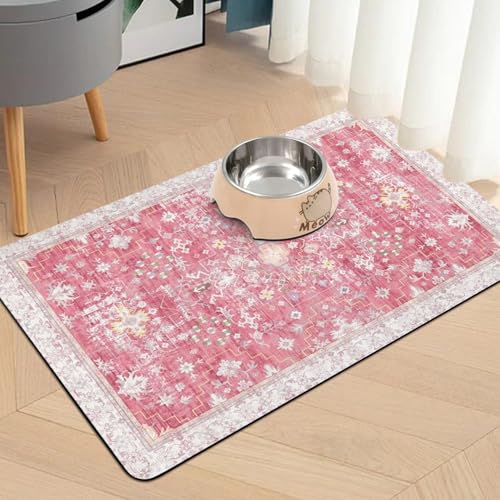 Pet Food Mats for Floor (Pink / 32"l X 24"w)