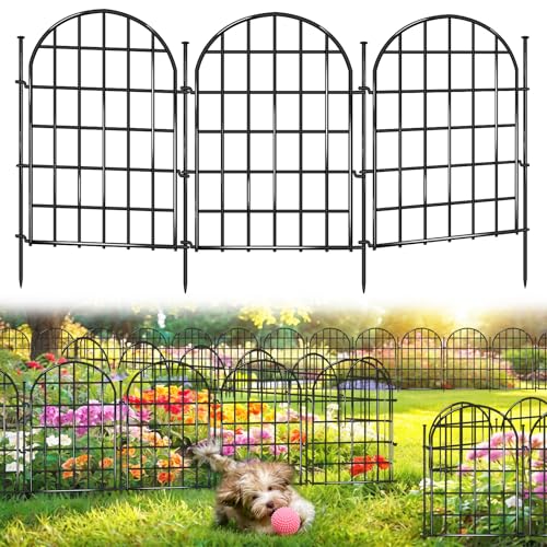 32.5 ft(L) x 22 in(H) Garden Fence, 30 Panels Arched No Dig Fence, Decorative Animal Barrier Fencing with Ground Stake, Rustproof Metal Garden Edging Border for Dog, Rabbit, Outdoor Yard Patio Decor (Black / 30 Panels, 32.5ft(L) x 17in(H))