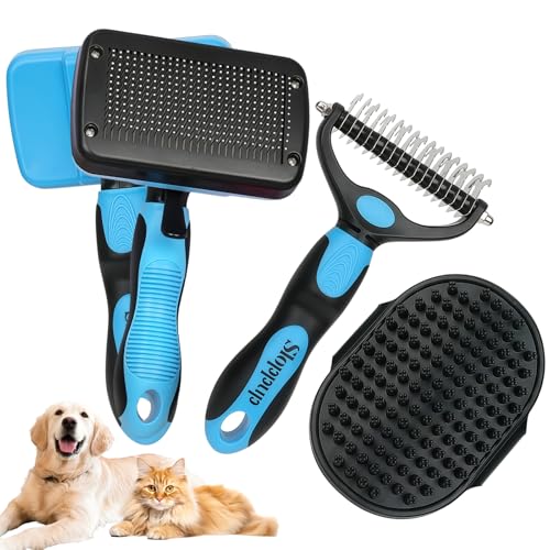 Blue Pet Grooming Kit 3Pcs Dematting Comb for Dogs&Cats Shedding (Blue)
