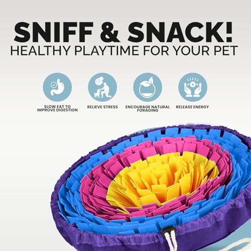 Snuffle Mat Dog Puzzle Feeder for Slow Eating & Brain Training (Yellow Rose Blue)