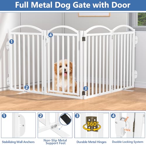 Metal Freestanding Dog Gates (Whtie / 80''W × 32''H)