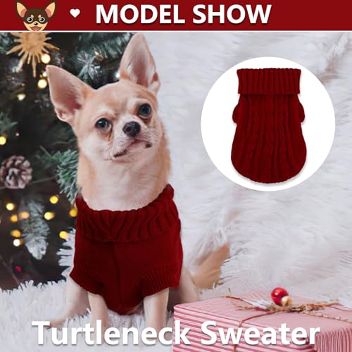 2 Pack Dog Sweaters for Small Dogs (Small / Dark green-Wine red)
