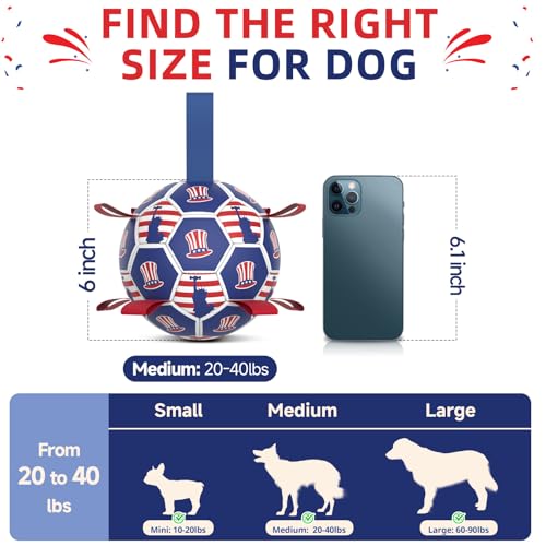 Dog Balls 6 Inch Dog Soccer Ball with Straps (6 Inch / Independence Day)