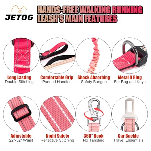 Heavy Duty Hands Free Dog Leash (XL - 3 Handles, 5.4-7.0 FT Length / Gradient Rose)
