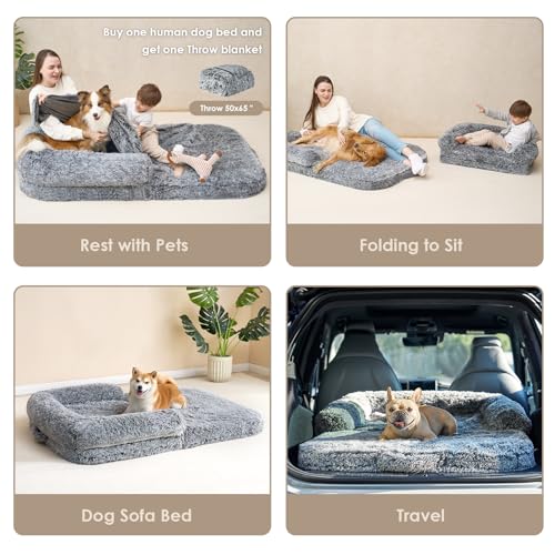 Foldable XXL Dog Bed for Large Sized Dog (54x38x7.5(Folded 38x27) / Grey)