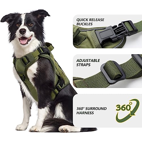 Green Tactical Dog Harness for Extra Large Dogs (Green / XX-Large: 110-160 lbs (Chest:36-43",Neck:26-37"))