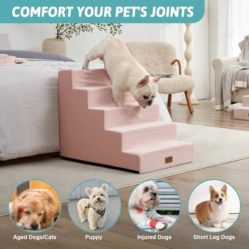 Dog Stairs for Small Dogs (Pink / 19.7x29.5x23.6 inch)