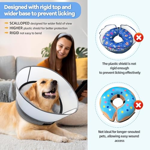 Upgraded Inflatable Dog Cone Collar with Transparent Anti (L (Neck: 15-18") / Grey)