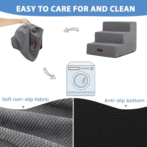 Dog Stairs for Small Dogs & Cats (Grey / 3-Step 13.6" H)