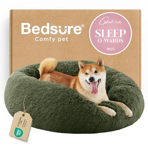Calming Dog Bed Medium Size Dog Donut Washable Pet Bed (30"L x 30"W x 8"Th / Rifle Green)