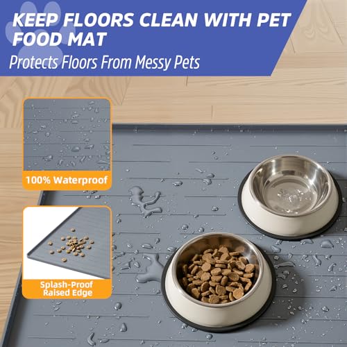 Large Dog Mats for Food and Water (Gray / 32"L x 24"W)