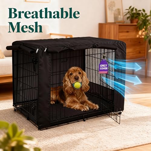 42 Inch Dog Crate Cover with Mesh (42.0"L x 28.0"W x 30.0"H / Black)