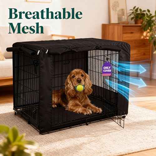 48 Inch Dog Crate Cover with Mesh (48.0"L x 30.0"W x 33.0"H / Black)