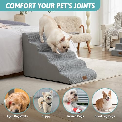 Extra Wide Dog Stair for Small Dog (Grey / Extra Wide:19.7"x33"x22.4")
