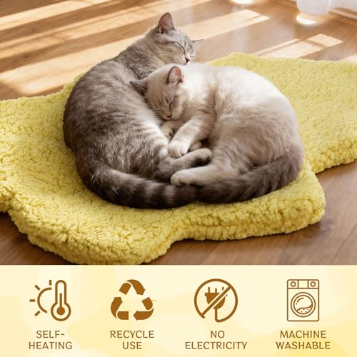 3 Pack Self Warming Pet Bed Leaf Shape Self Heating Cat Dog Mat Washable Thermal Sleeping Pad for Indoor Outdoor Hedgehog (Light Yellow / Large-19"x29")