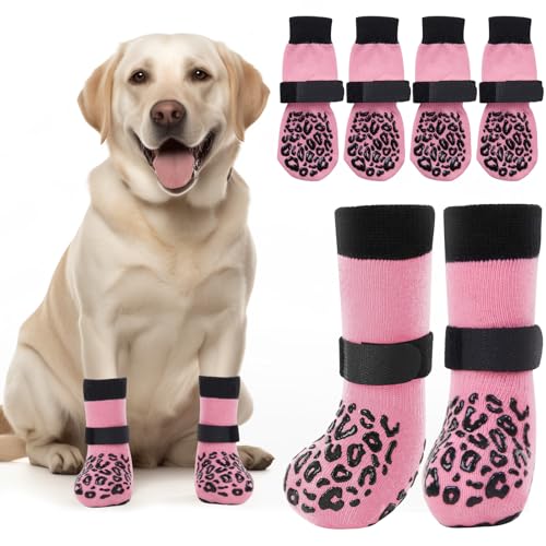 Non Slip Dog Socks with Grippers Prevent from Licking Paws for Senior Dogs (Pink / Medium)