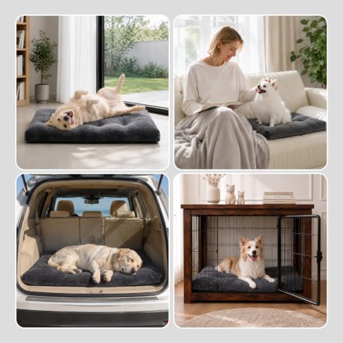 Washable Dog Crate Bed Kennel Mat for Large Dogs (Gray / 41.0"L x 27.0"W x 3.5"Th)