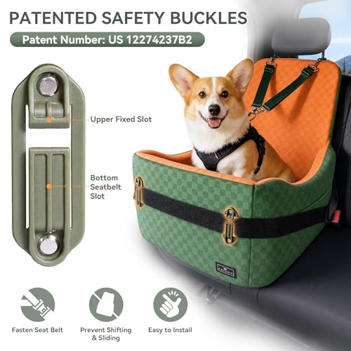 Pet Car Seat with Patented Safety System (Green/Orange / Medium)