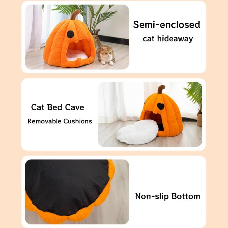 Halloween Pumpkin Cat Beds for Indoor Cats (Yellow / 16 in)