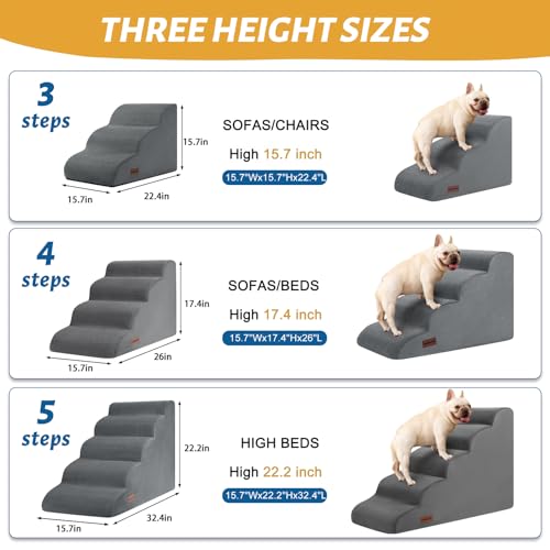 Dog Steps for Bed or Couch (Grey / Standard 4-Step 17.4"H)