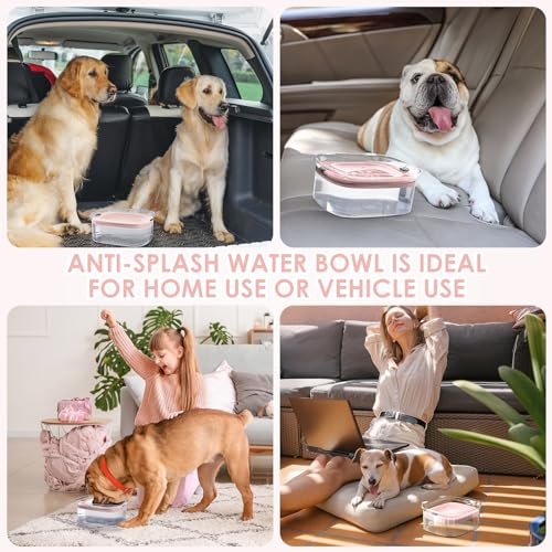 3L No Spill Dog Water Bowl with Slow Drinking Disk (Pink)